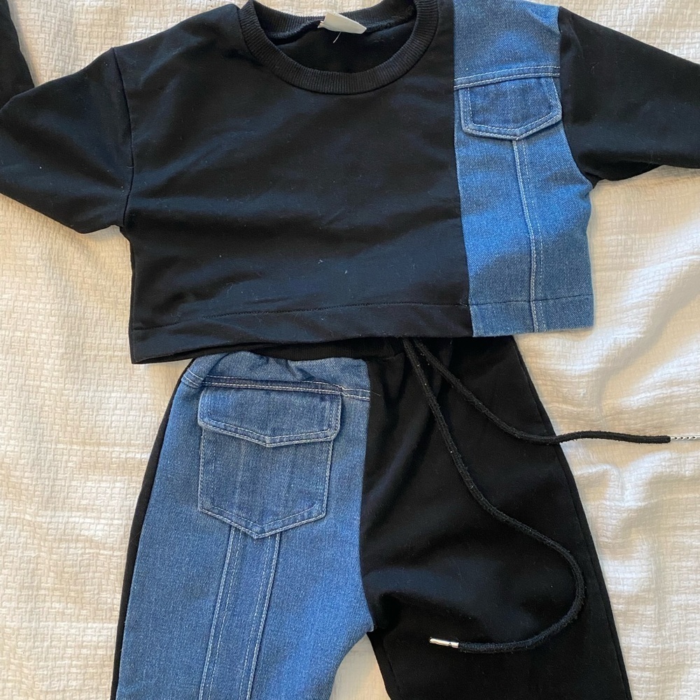 Stylish Kids Black and Blue Denim Patchwork Bottoms